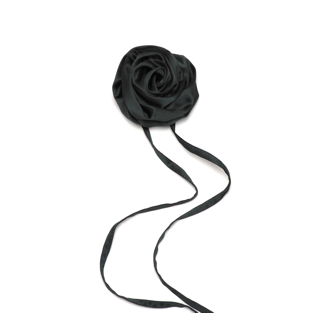 CHO-006 Jedwabny naszyjnik choker na szyj� z r� grafitowy